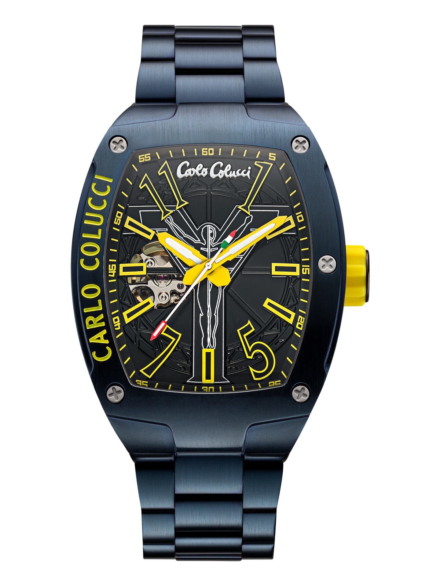 Carlo Colucci Edelstahl Uhr mit Faltschließe - Blau
