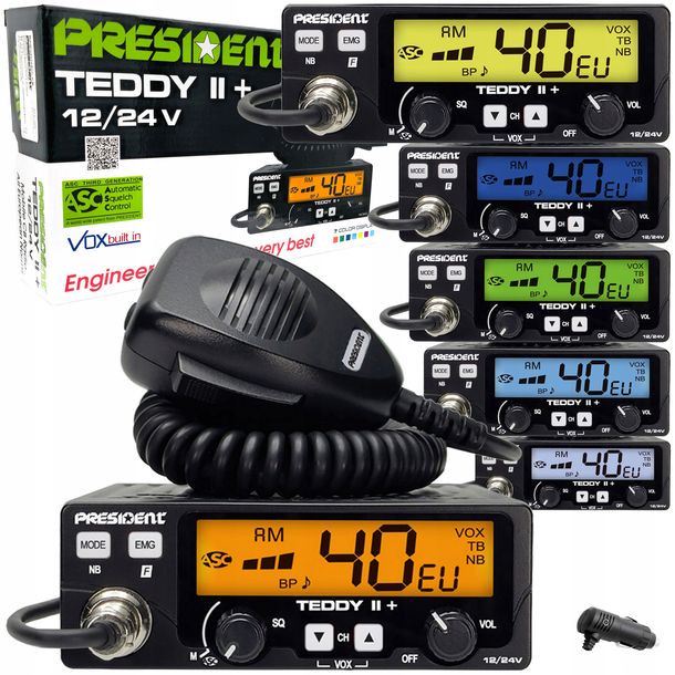 ﻿RADIO CB PRESIDENT TEDDY II+ ASC AM/FM VOX 7 kolorów 12/24V