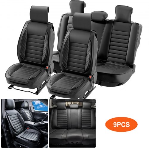 VEVOR-Sitzbezüge, universelle Autositzbezüge, komplettes Sitzset, Vorder- und Rücksitz, 9-teiliger Kunstleder-Sitzbezug, halbgeschlossenes Design, abnehmbare Kopfstütze und Airbag-kompatibel