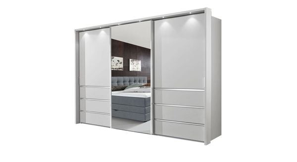 Schwebetüren-Kleiderschrank Tanaria mit Spiegel und Schubladen