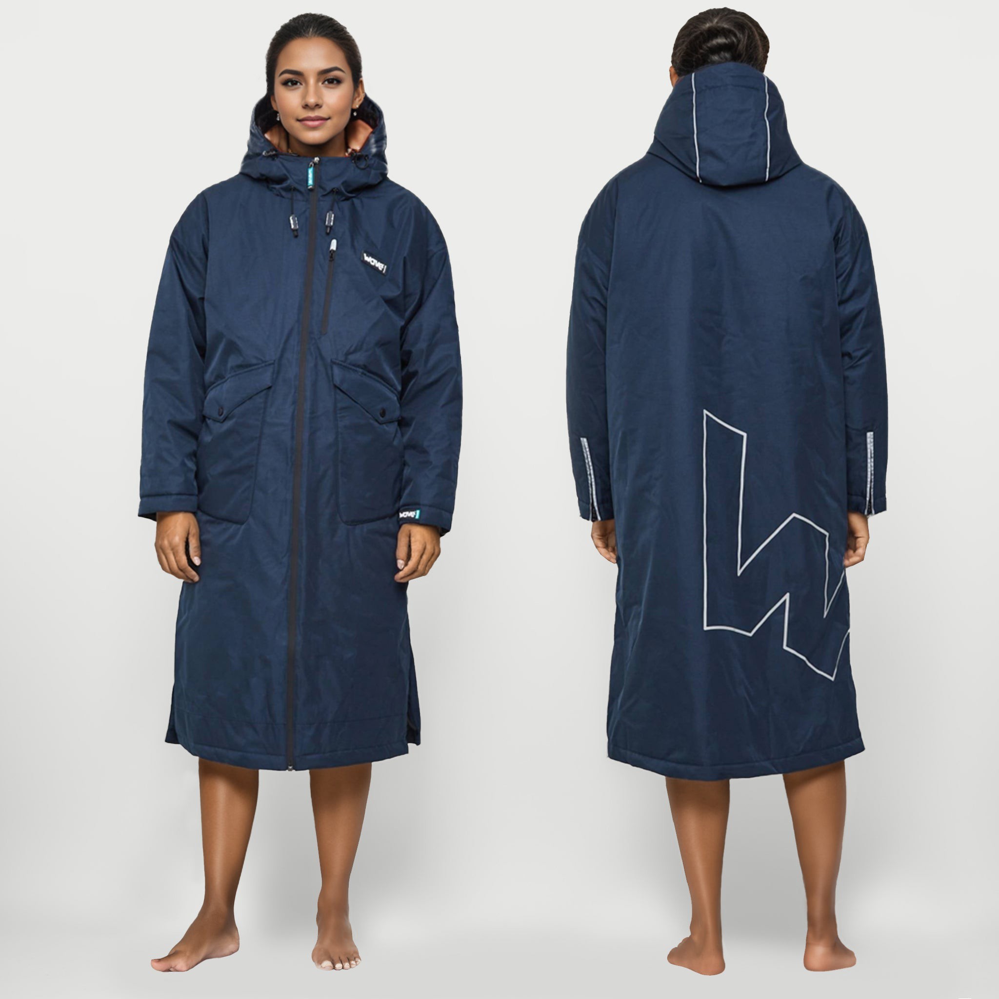 Fleece-Lined 3 in 1 Changing Robe | Unisex | Navy | Wave Spas USA, Navy / Small