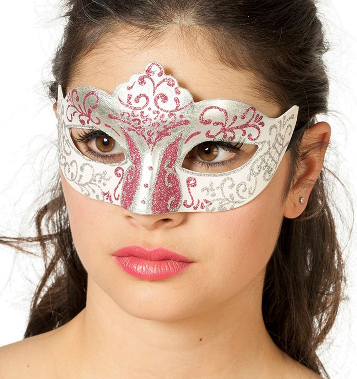 Glitter Augenmaske Weiß-Rosa-Silber