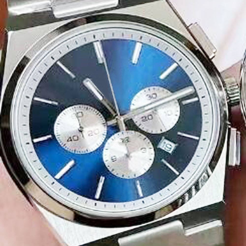 Montres de bracelet de marque Fashion Watchs Men's Quartz Chronograph Watch 1853 Blue Dial Luxury Steel Strap Classics PRX Designer Watches Brace
