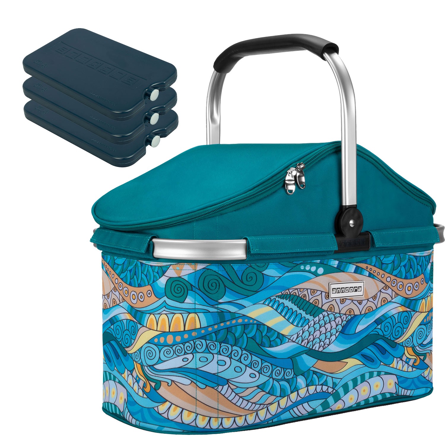 Anndora Kühlkorb Isolier Einkaufskorb OCEAN + 3 Kühlakkus