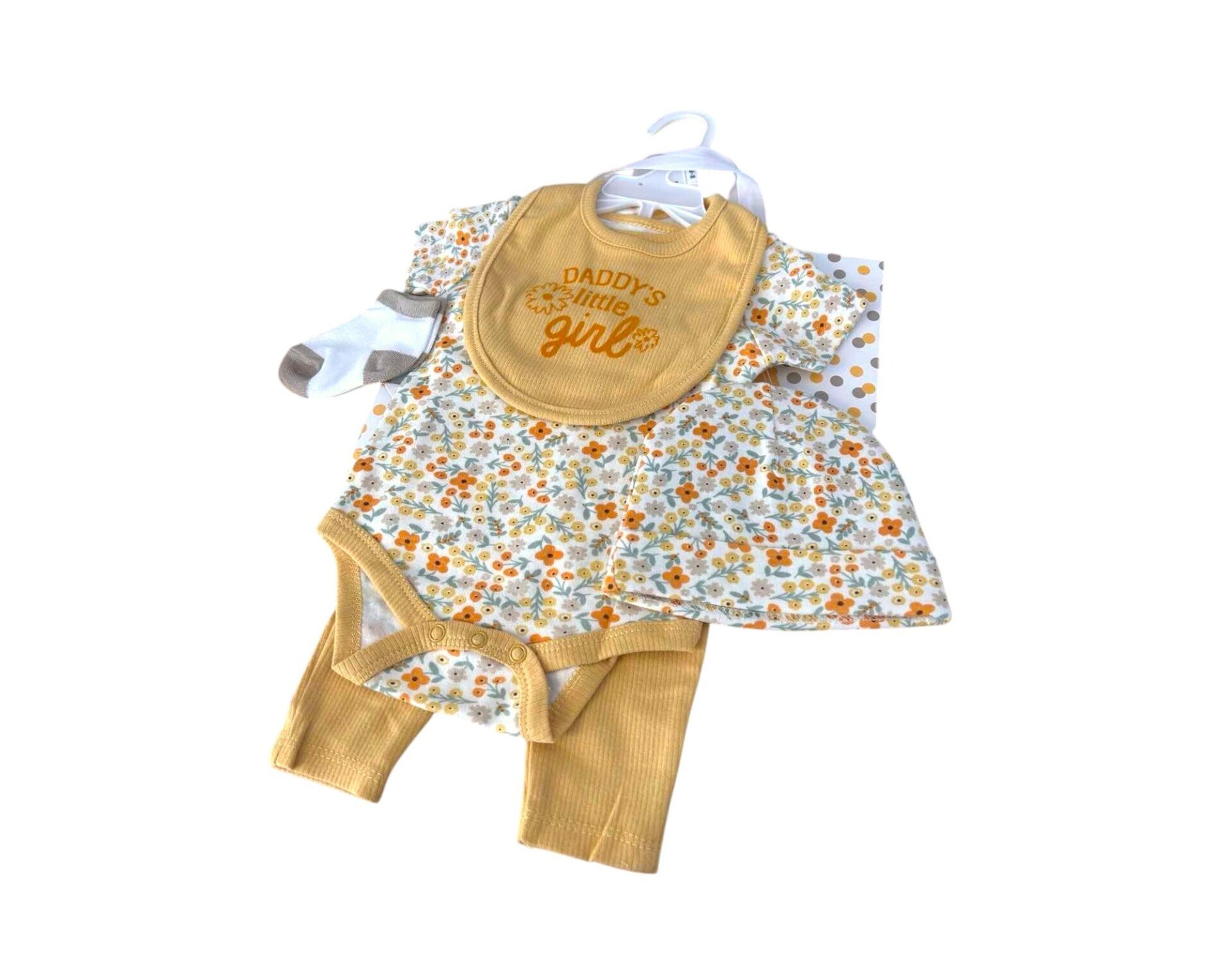 Baby Starter-Set » Geschenk Set aus Body, Hose, Lätzchen, Socken & Mütze » Geschenkidee für Babyparty » Baby Geschenk-Set für die Babyparty - Gelb / 6
