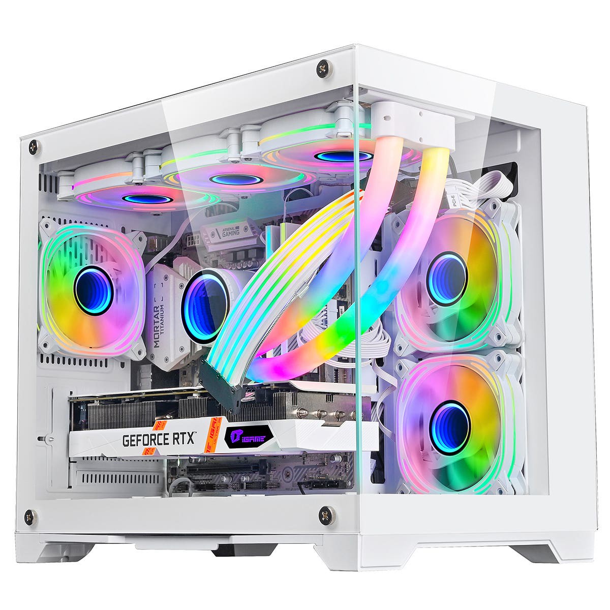 CiT Concept White MATX Gaming Cube Case w/ 3 x CiT Celsius Dual-Ring Infinity Fans
