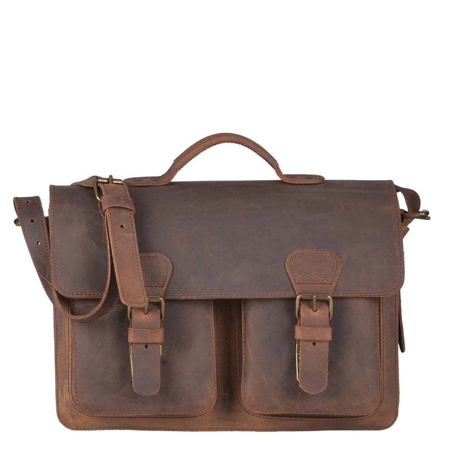 Aktentasche Leder 38x27cm mit 2 Fächern 