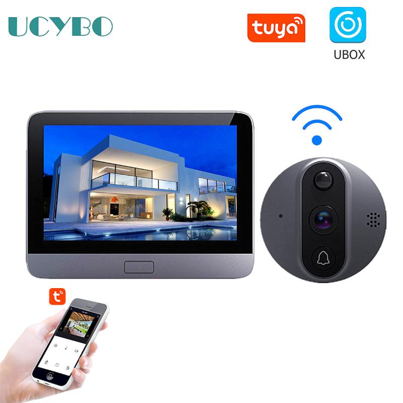 Doorbells WiFi Digital Péphole Porte Visionneuse Caméra Vidéo sans fil Soignée Smart Home Smart Home TUYA UCOB BOÎTRE DE 4,3 POUPE LCD Moniteur P