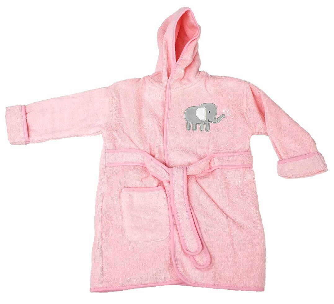 Frottée Baby Bademantel » Morgenmantel & Kleinkinder Badetuch » 100% Baumwolle » mit Kapuze, Tasche und Gürtel - Rosa / 86