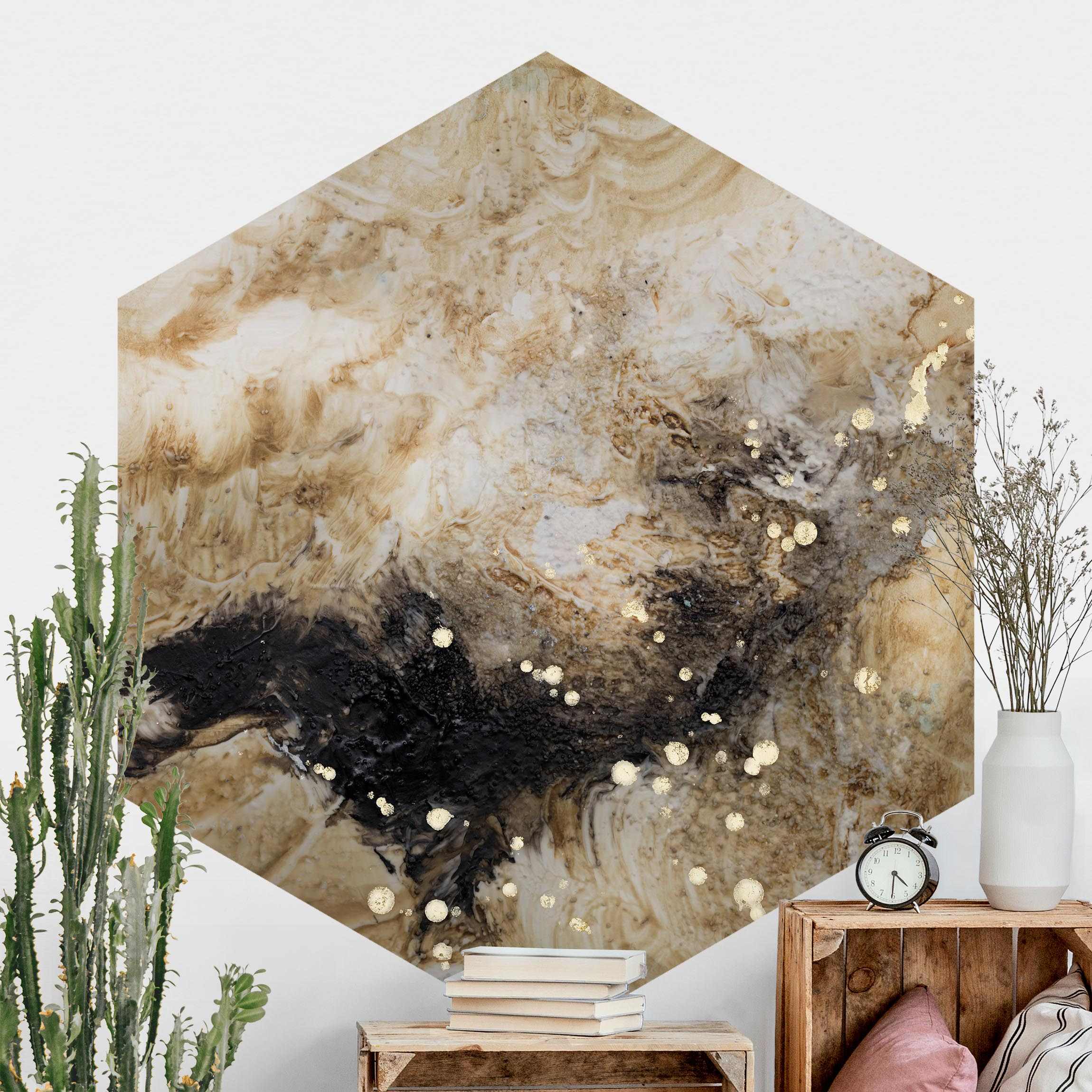 Hexagon Fototapete selbstklebend Goldener Treibsand I