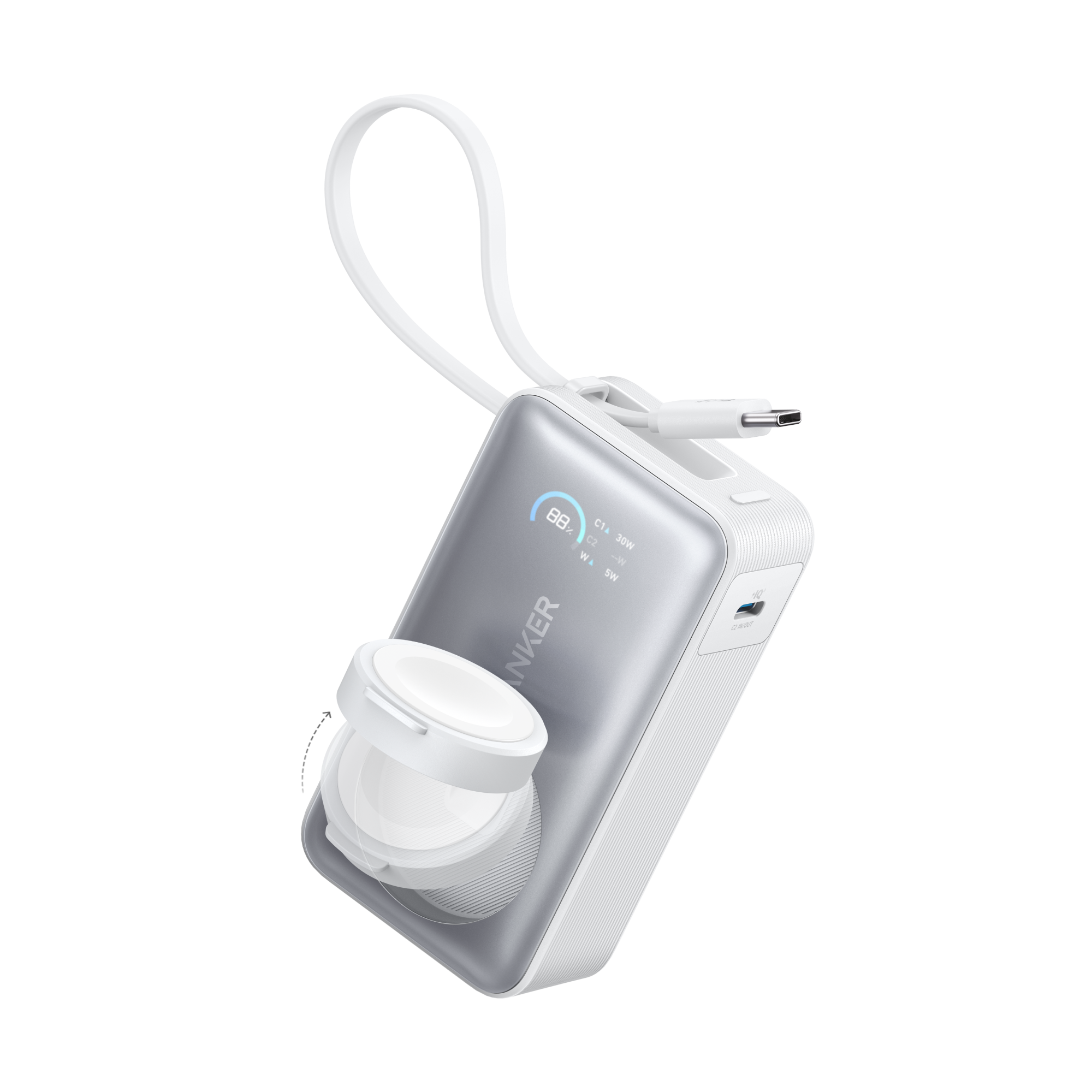 Anker MagGo Powerbank (10.000mAh, 35W, für Apple Watch) Aurora White