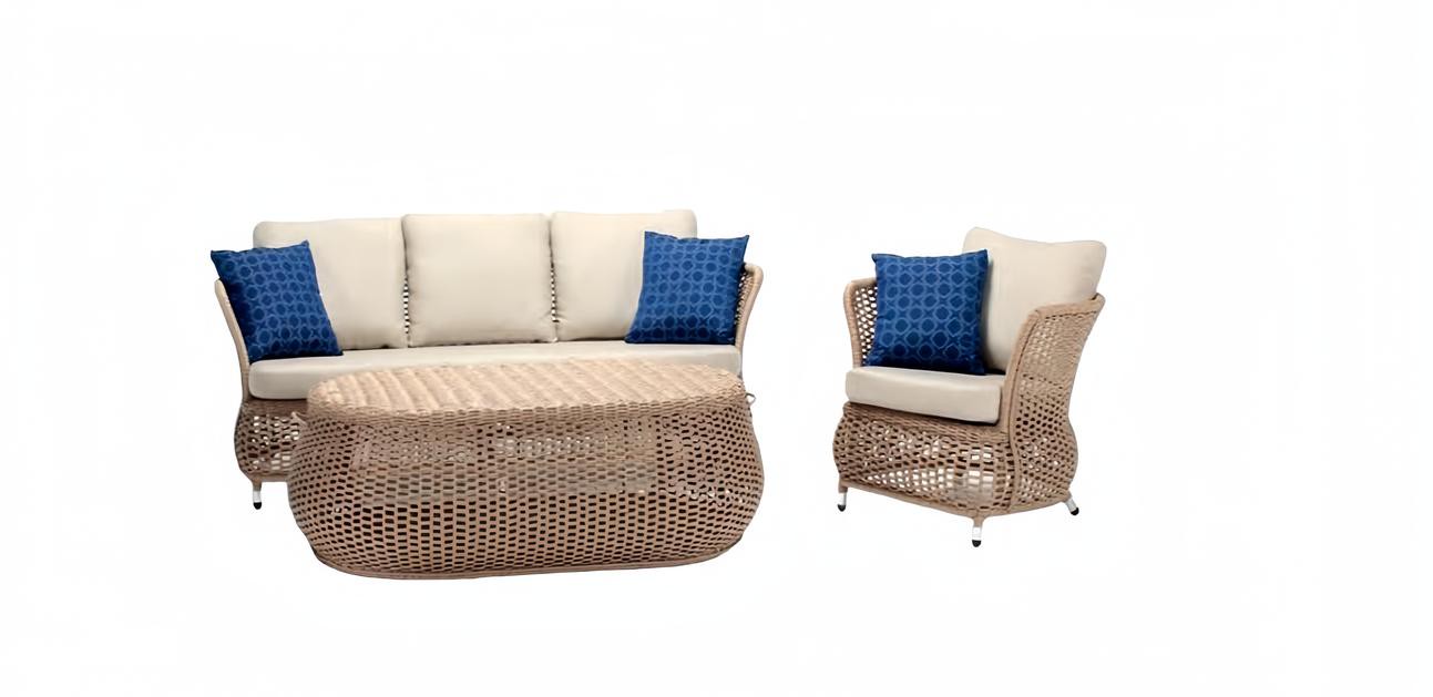 Robuste Sofa 3-Sitzer Garten Rattan Garnitur Edler Couchtisch Gartenmöbel Sessel