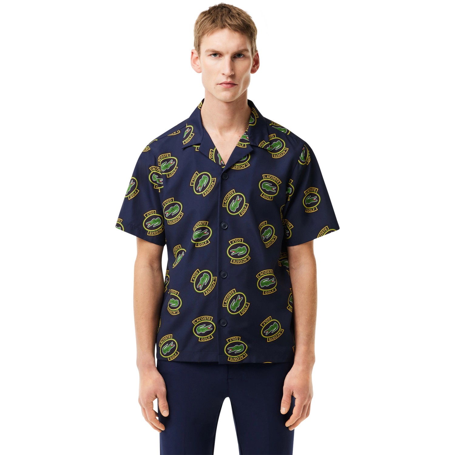 LACOSTE T-shirt Geweven, marine/geel/zwart