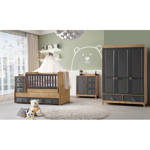 Stilvoll Kinderzimmermöbel Kinderzimmer Kinderbett Grau Holz Set 4tlg