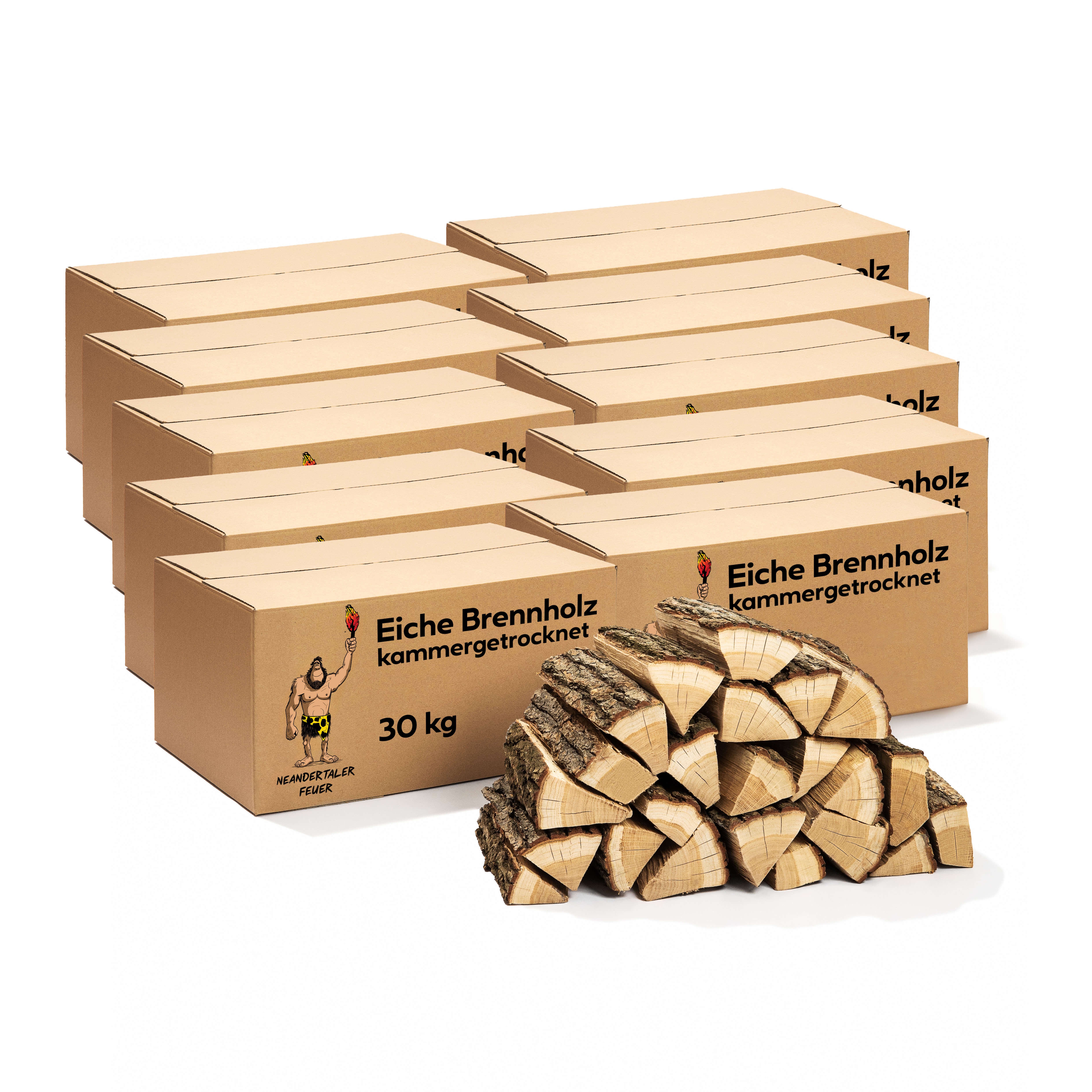 Neandertaler Feuer Brennholz 300 kg 25 cm Eichenholz Kaminholz - Grillholz | Hartholz Eichen Feuerholz | Holz für Grill Kamin Smoker Ofen | Firewood Anfeuerholz | Laubholz