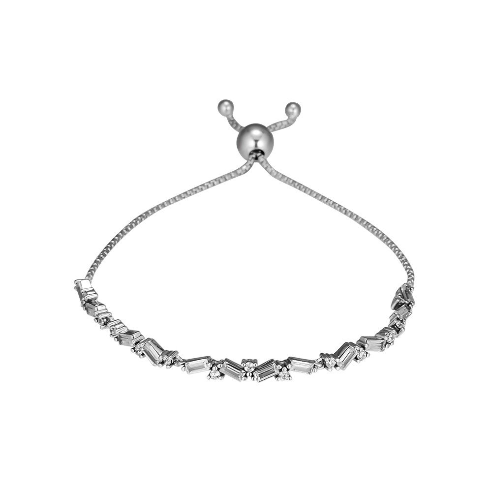 Glacial Beauty Sliding Bracelet Clear CZ Sterling Silver Jewelry Winter New Fashion Female Bracelets Chain Party Make Up