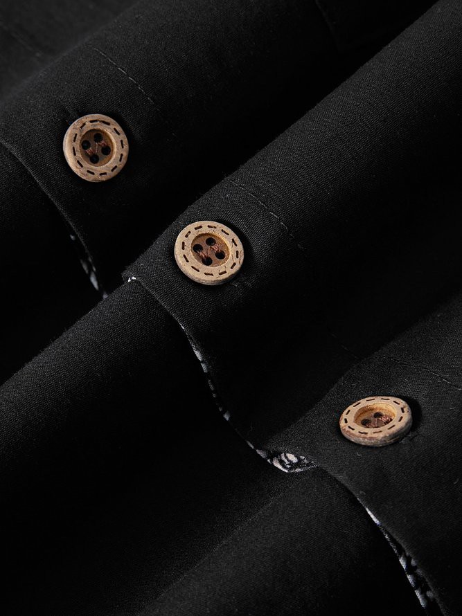 Herren Lässig Kontrastnaht Sommer Keine Elastizität Täglich Weit H-Linie Regelmäßig Tasche Patchwork Aloha-Hemden