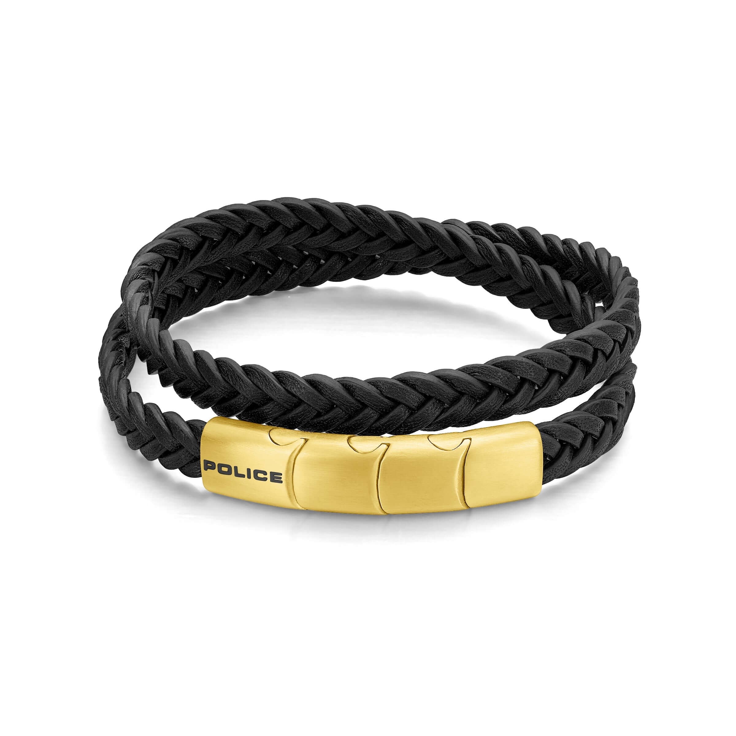 Police Men's Leather Bracelet Black/Gold Herren Armband Leder Armbänder Herrenarmband Schmuck