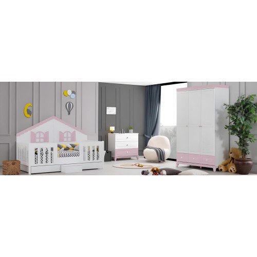 Jugendzimmer Stilvolle Kinderbett  Kleiderschrank  Kinderzimmer Möbel 2tlg Set