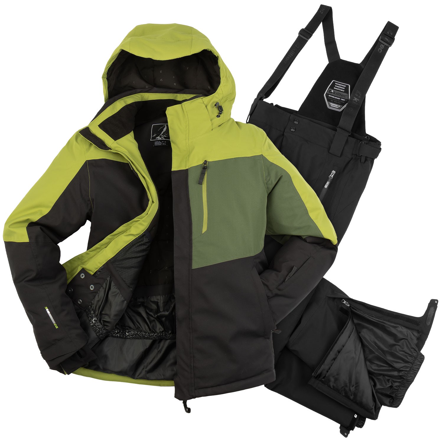Killtec Skianzug zweiteiler L=50 wasserdicht 10.000 mm,Skihose stretch , Skijacke geometrisch gruen