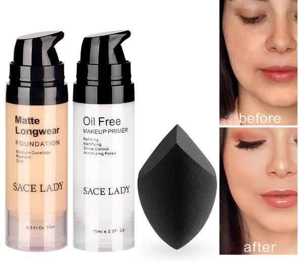 Makeup set matte foundation primer base make up kit oilcontrol pores liquid cream brand cosmetic puffprofessional