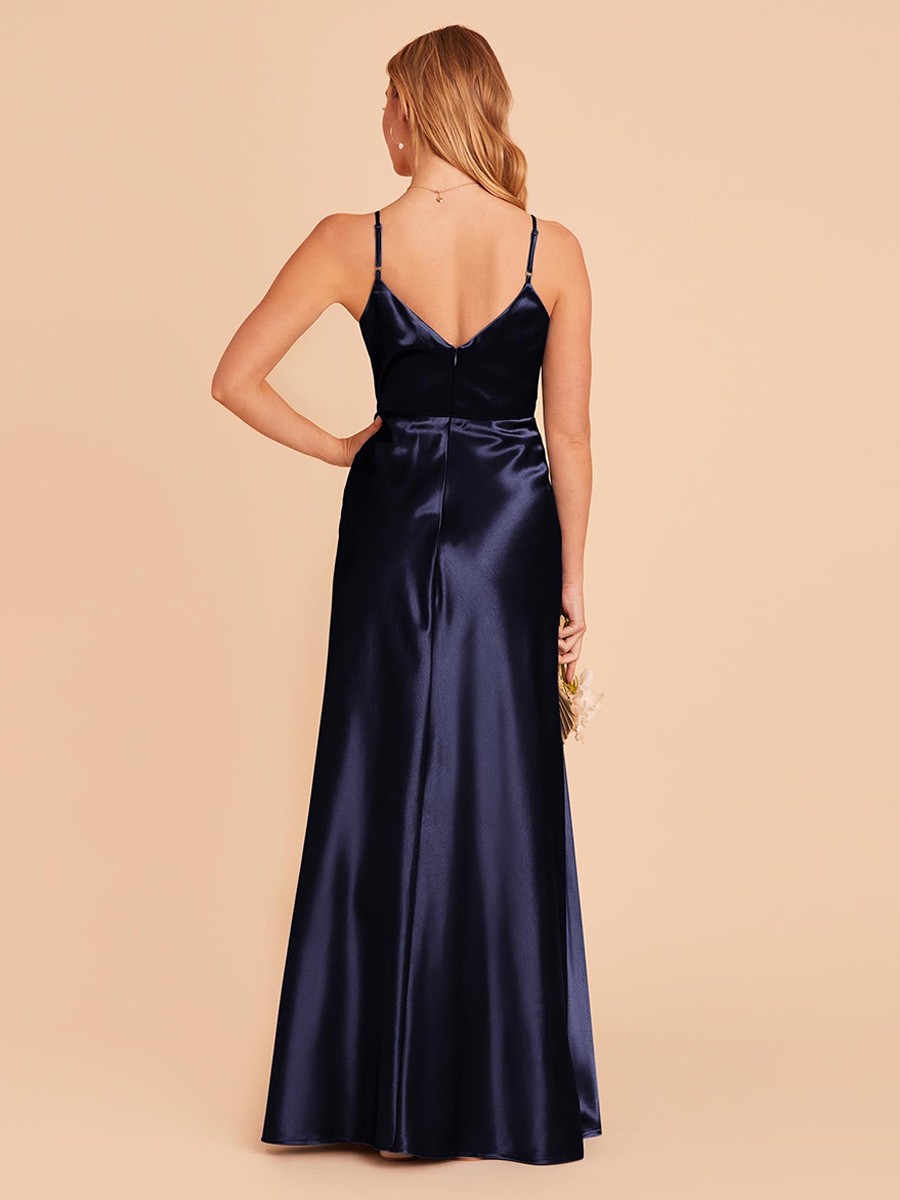 Brautjungfernkleid A-Linie bodenlang rückenfrei Satin-Stoff Hochzeits- und Partykleid