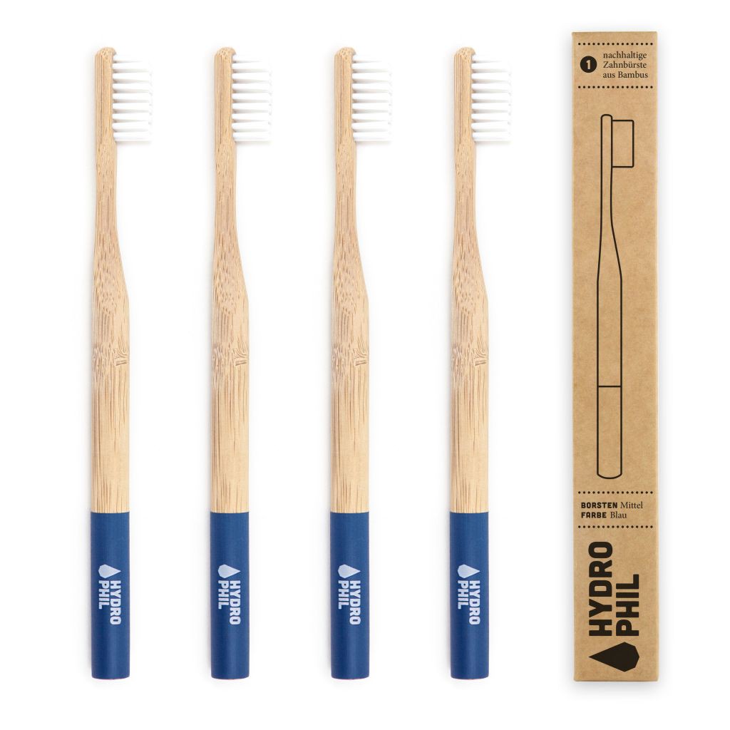 Bambus-Zahnbürste Dunkelblau - Mittelweich 4er-Set