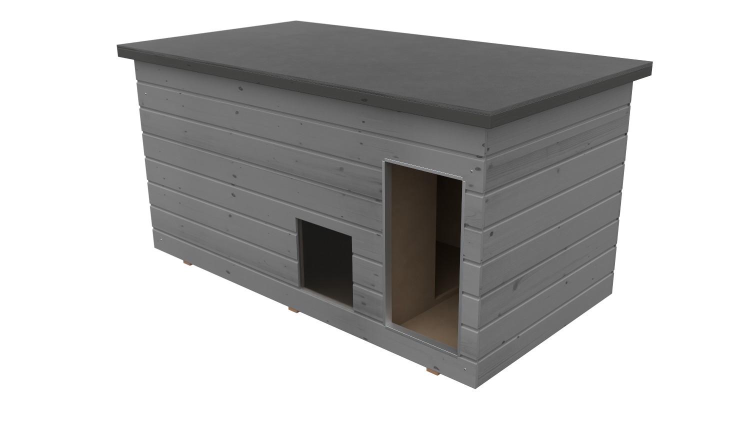 Original SAUERLAND Holz-Hundehütte mit Vorraum und Fenster, Korpus platin/Dach g...