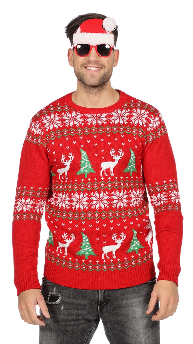 Weihnachtspullover Rentier rot für Herren | S - Rot  | Wir machen Party.de |