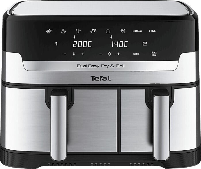 Tefal Dual Easy Fry & Grill Heißluftfritteuse 5,2 L + 3,1 L , edelstahl/schwarz