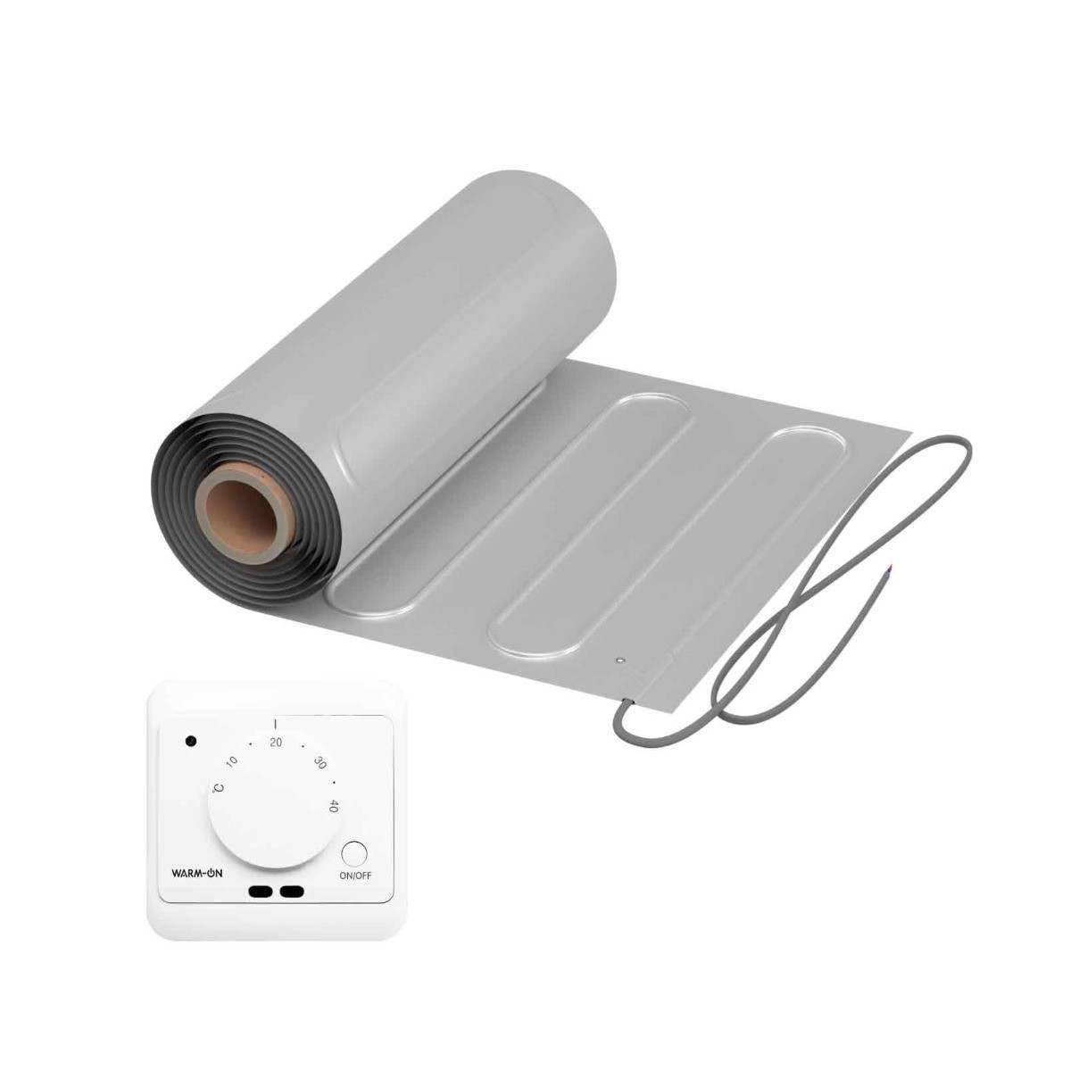 Elektrische Fußbodenheizung: Zweiader-Heizmatte mit Aluminiumfolie WARMON ALU 150 W/m² mit Thermostat AC3082H analog, weiß - 12 m²