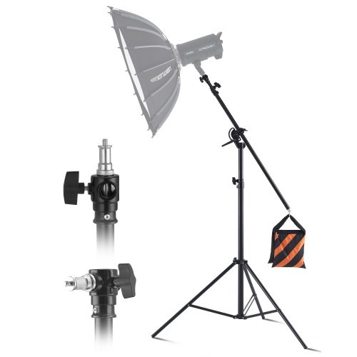 VEVOR Luftgepolstertes Aluminium Lichtstativ, max. Höhe 3900 mm, verstellbares Fotostativ mit Auslegerarm, max. Tragkraft 5 kg, 6,35 mm Schraube für Softbox, Studioblitz, Schirm, Ringlicht