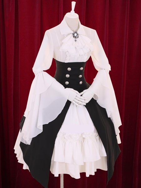 Mehrfarbigen Lolita Kleid Schaltflächen gestufte Baumwolle Kleid (das Brosche nicht enthalten )