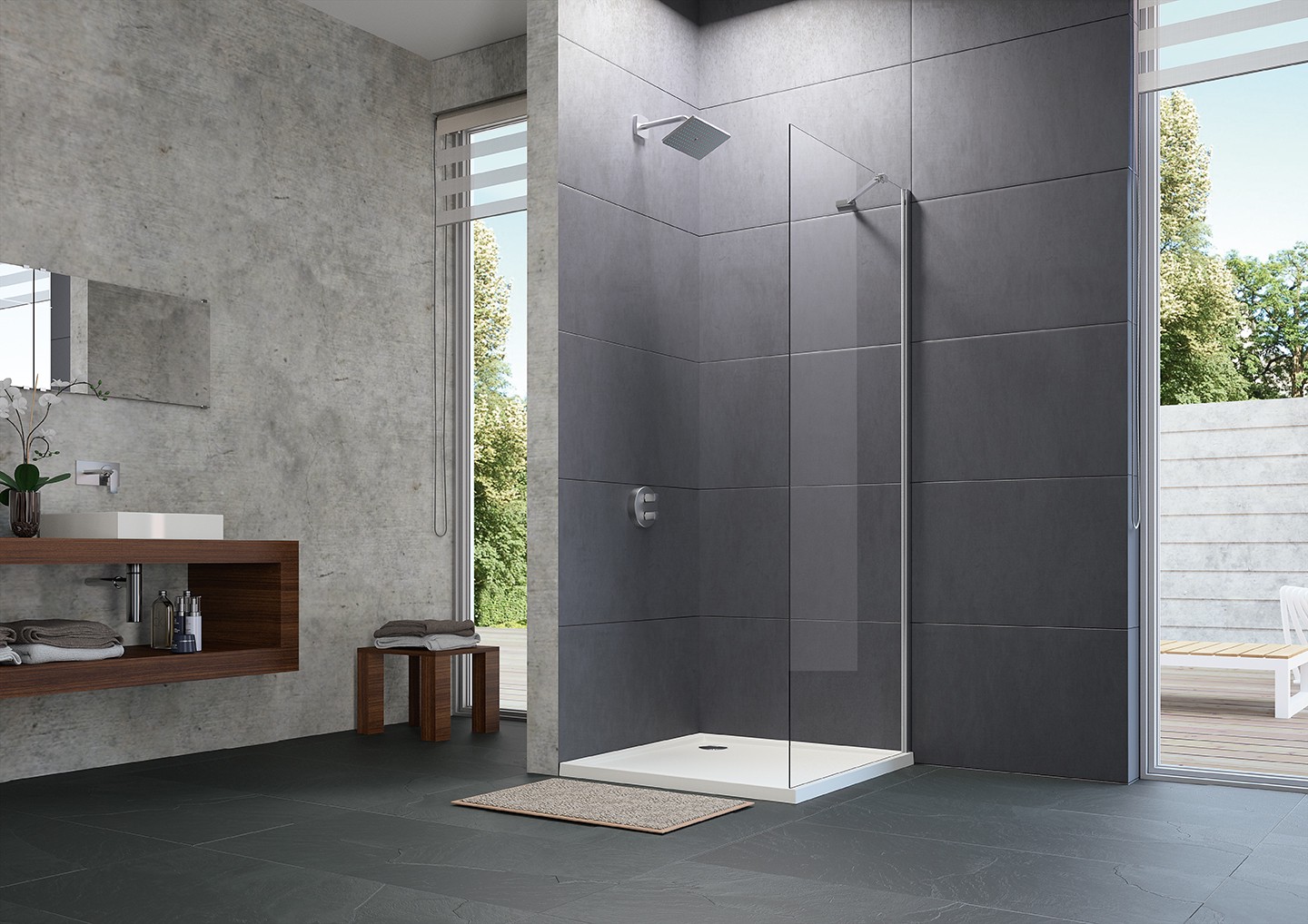 HÜPPE Design pure Seitenwand für Schwingtür, Maßanfertigung, auf Badewanne, Stabilisationbügel, Breite 200-1200mm, Höhe 500-2000mm, 8P1081182381