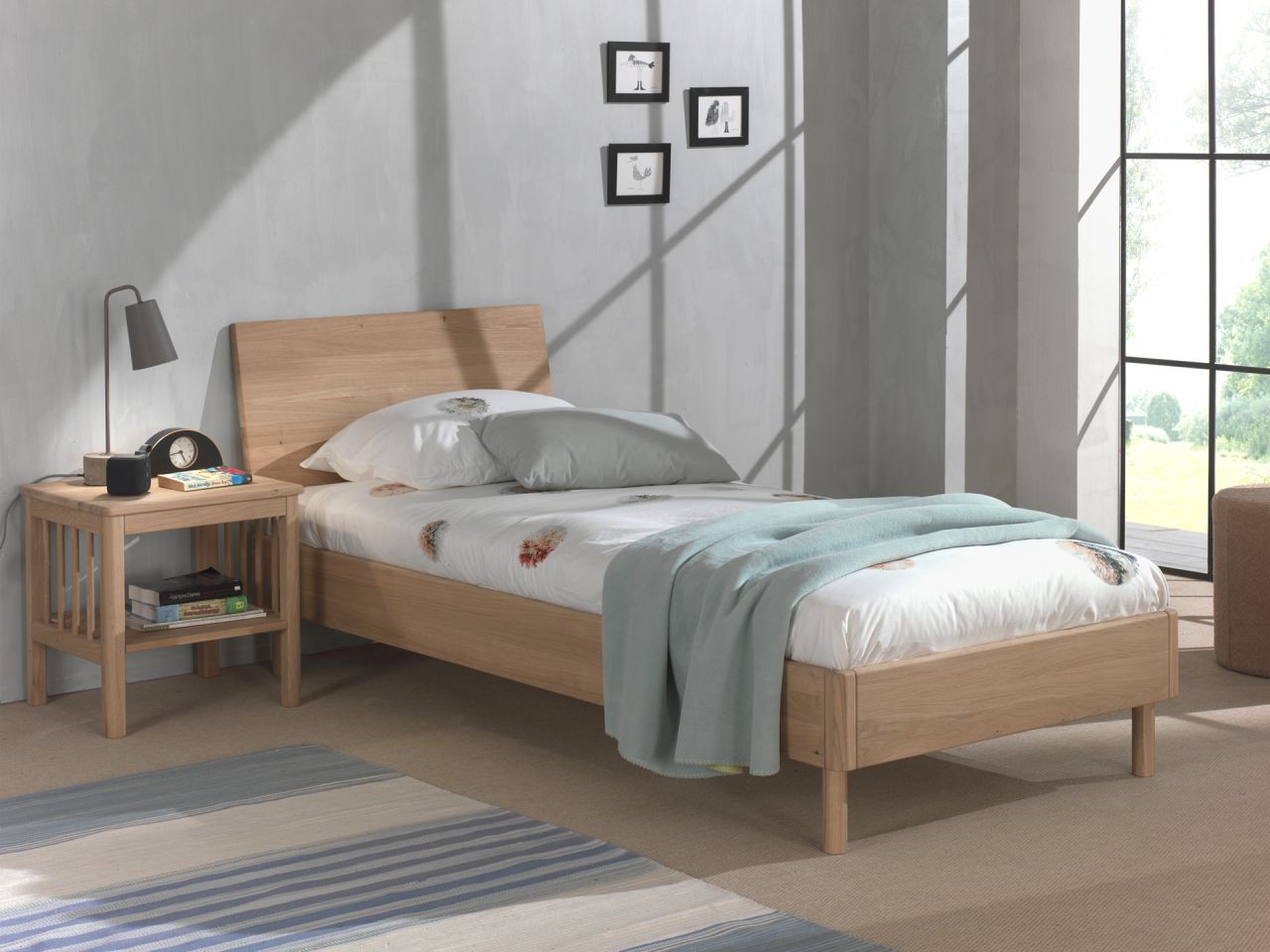 Set Futonbett Nachtkonsole Lattenrost Jugendzimmer Eiche massiv natur geölt