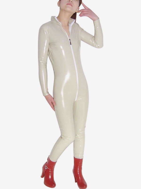 Faschingskostüm Catsuit aus PVC mit Reißverschluss in Cremefarbener