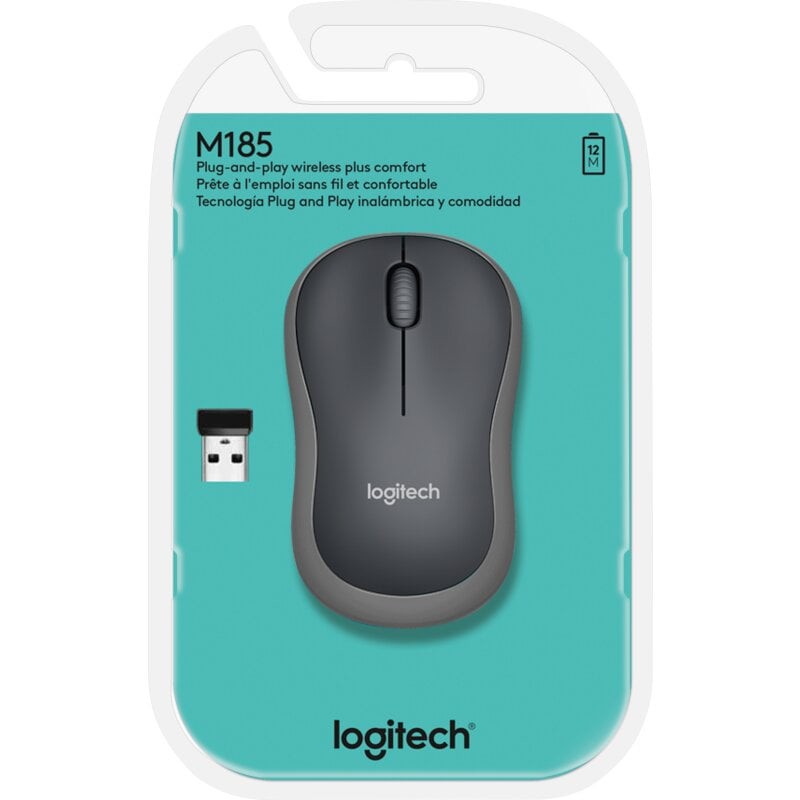 Logitech Maus M185, Wireless, grau