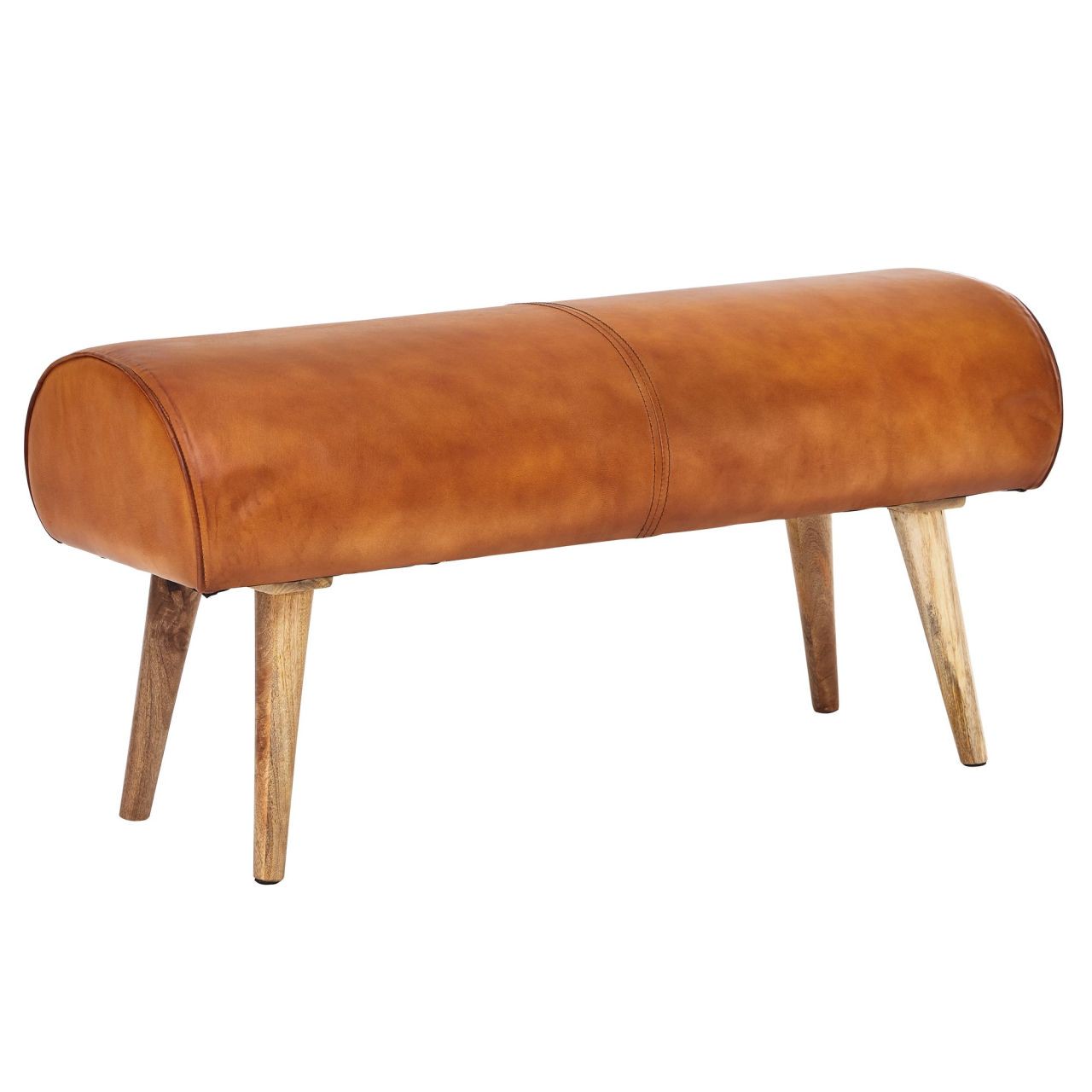 Sitzbank Echtleder / Massivholz Bank 100x53x40 cm, 2er Polsterbank Flur Springbock Braun, Kleine Bettbank Leder, Dielenmöbel Flurbank 