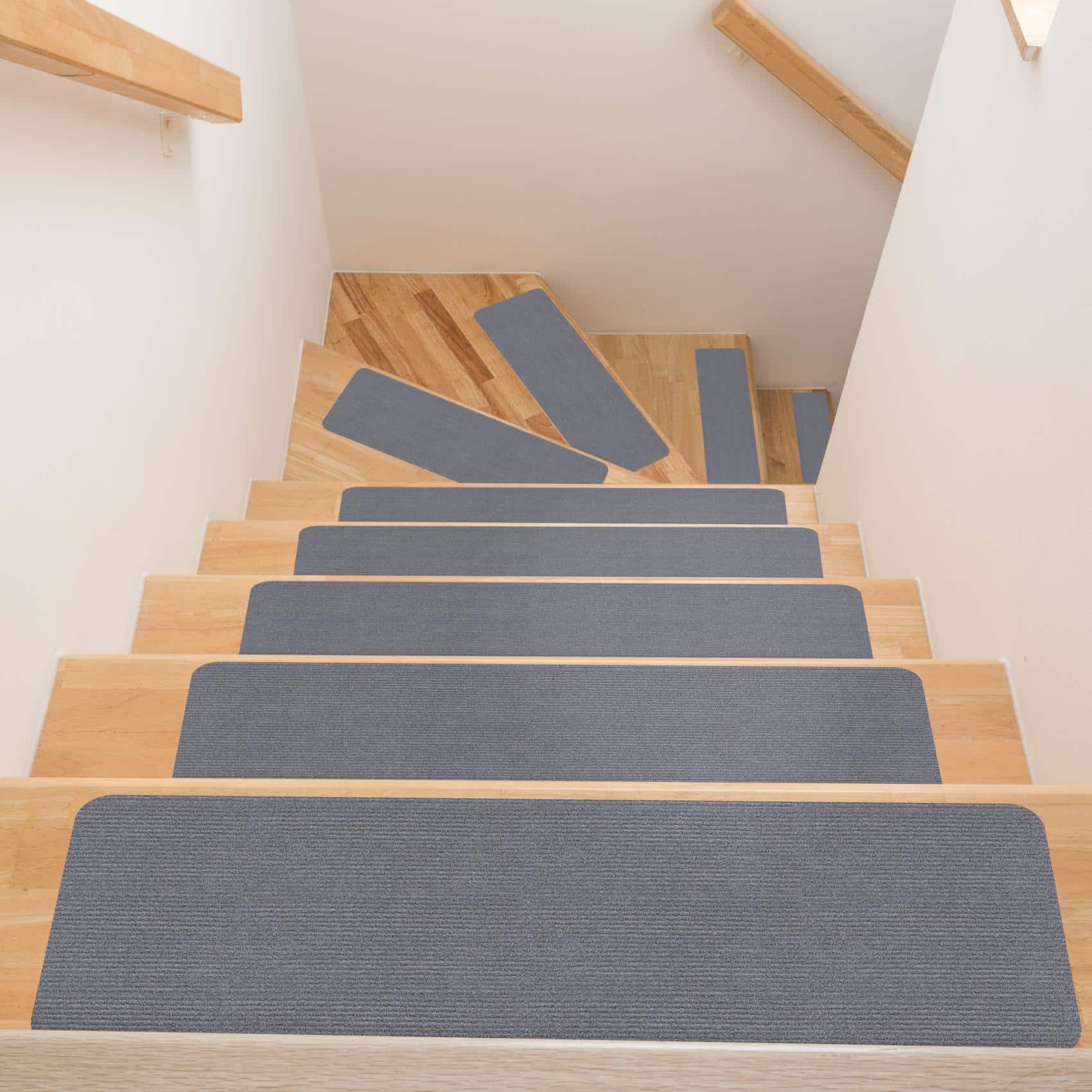 Treppenteppich Treppenstufen Teppich Stufenteppich Stufenmatte selbsthaftend Rechteckig Grau 50x20cm