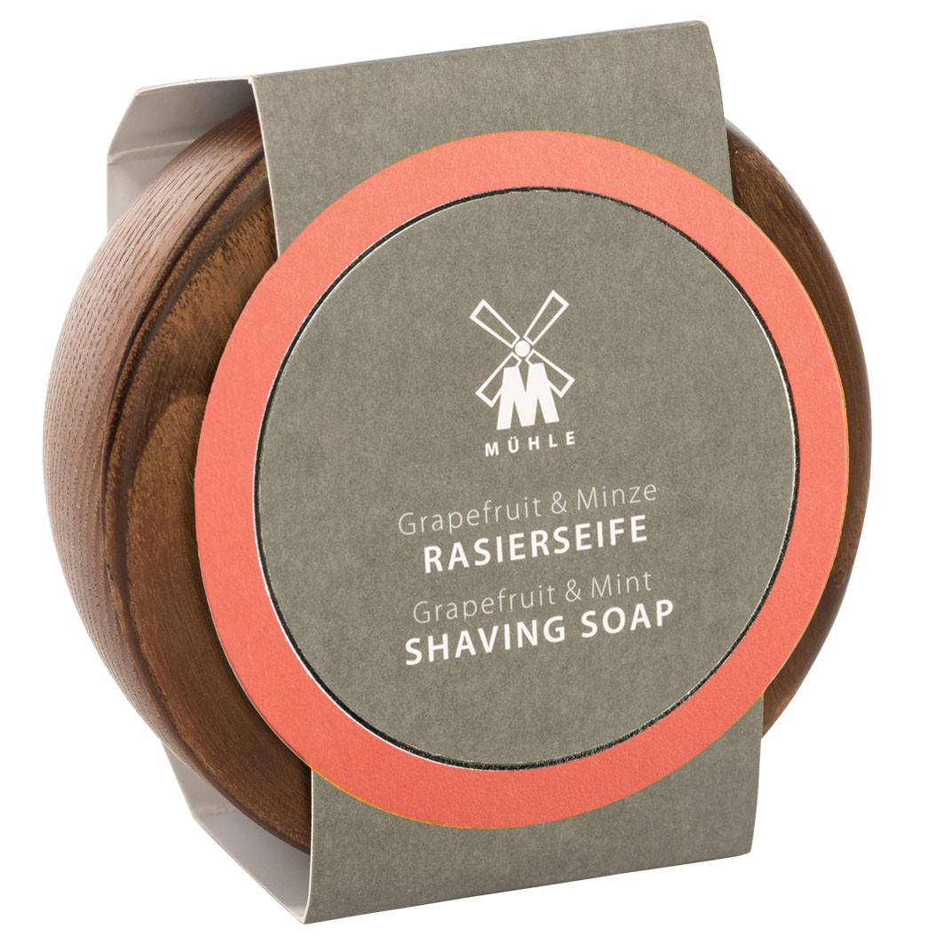 Rasierseife in Holzschale, mit Grapefruit & Mint