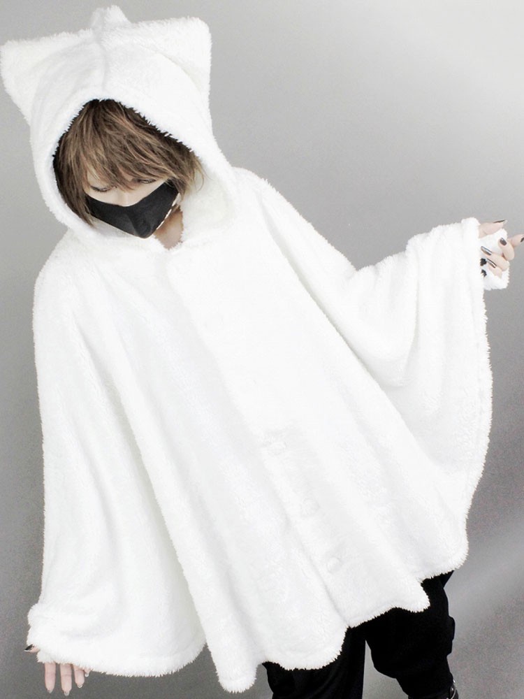 Gothic Lolita Cape Cat Planet Pleated Hooded Pellet Fleece Velvet Lolita Poncho Coat