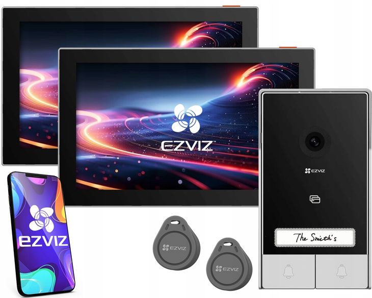 Wideodomofon 2-rodzinny WiFi EZVIZ HP7 KIT 2xLCD Furtka Brama Czytnik Apka