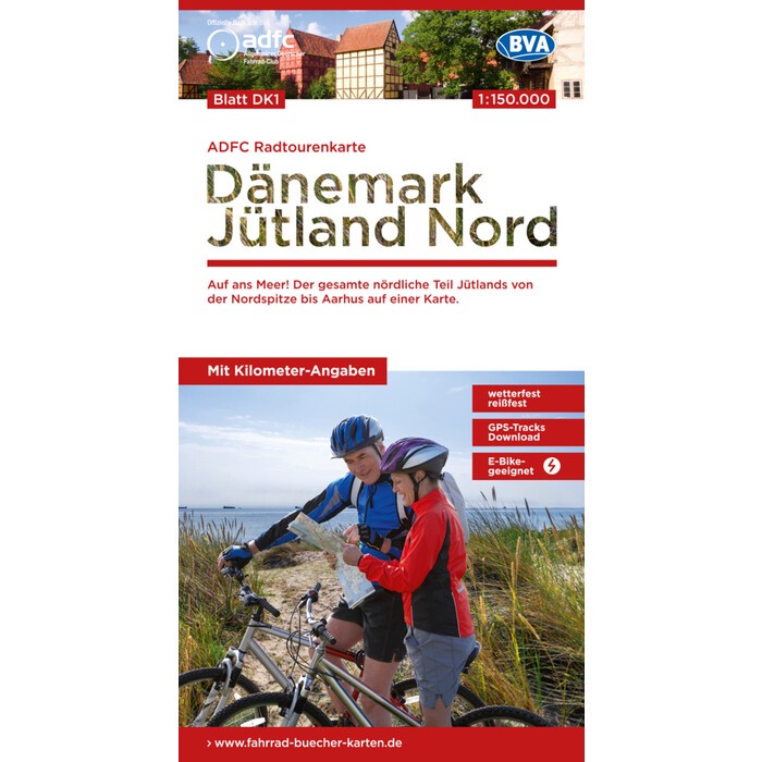 ADFC-Radtourenkarte DK1 Dänemark/Jütland Nord 1:150.000, reiß- und wetterfest, E-Bike geeignet, GPS-Tracks Download, mit Bett+Bike Symbolen, mit...