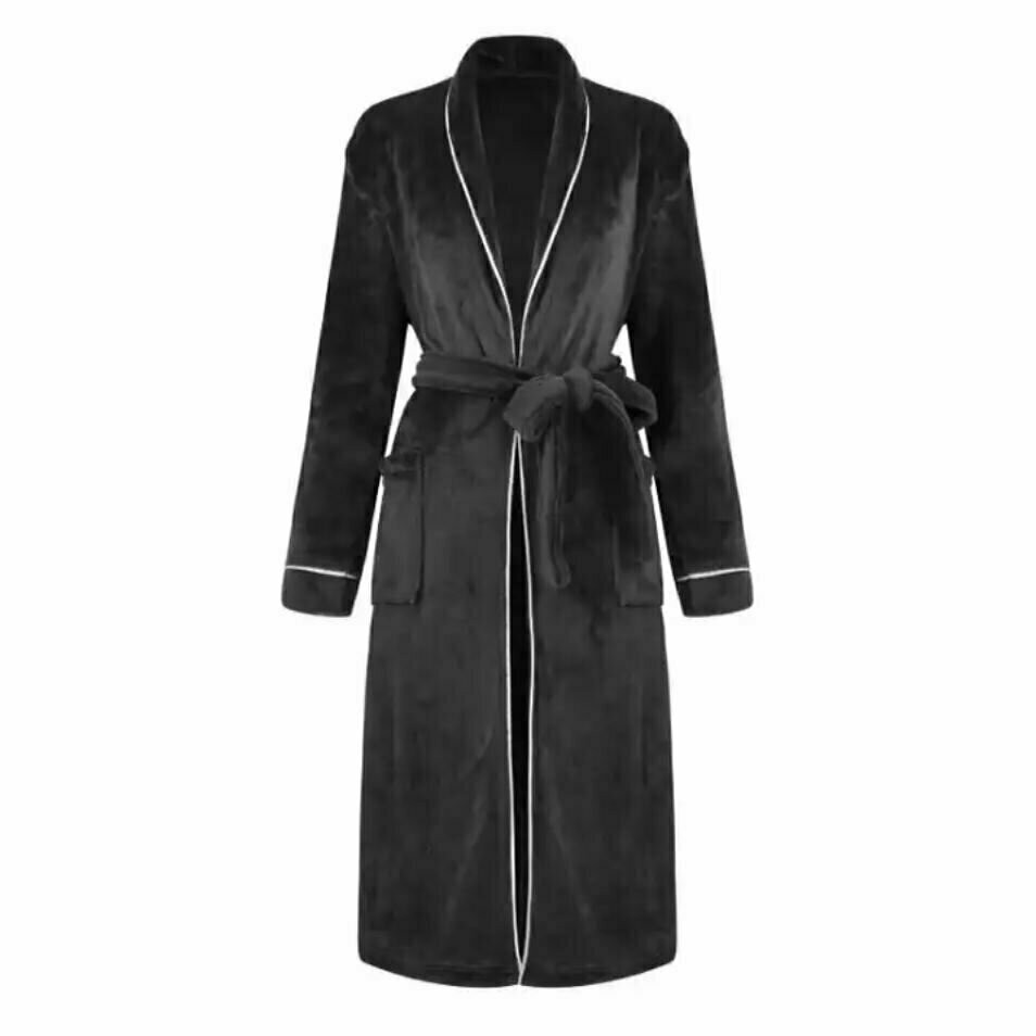Premium Bademantel » Saunamantel Teddy-Plüsch » Morgenmantel schwarz mit weißem Rand - M