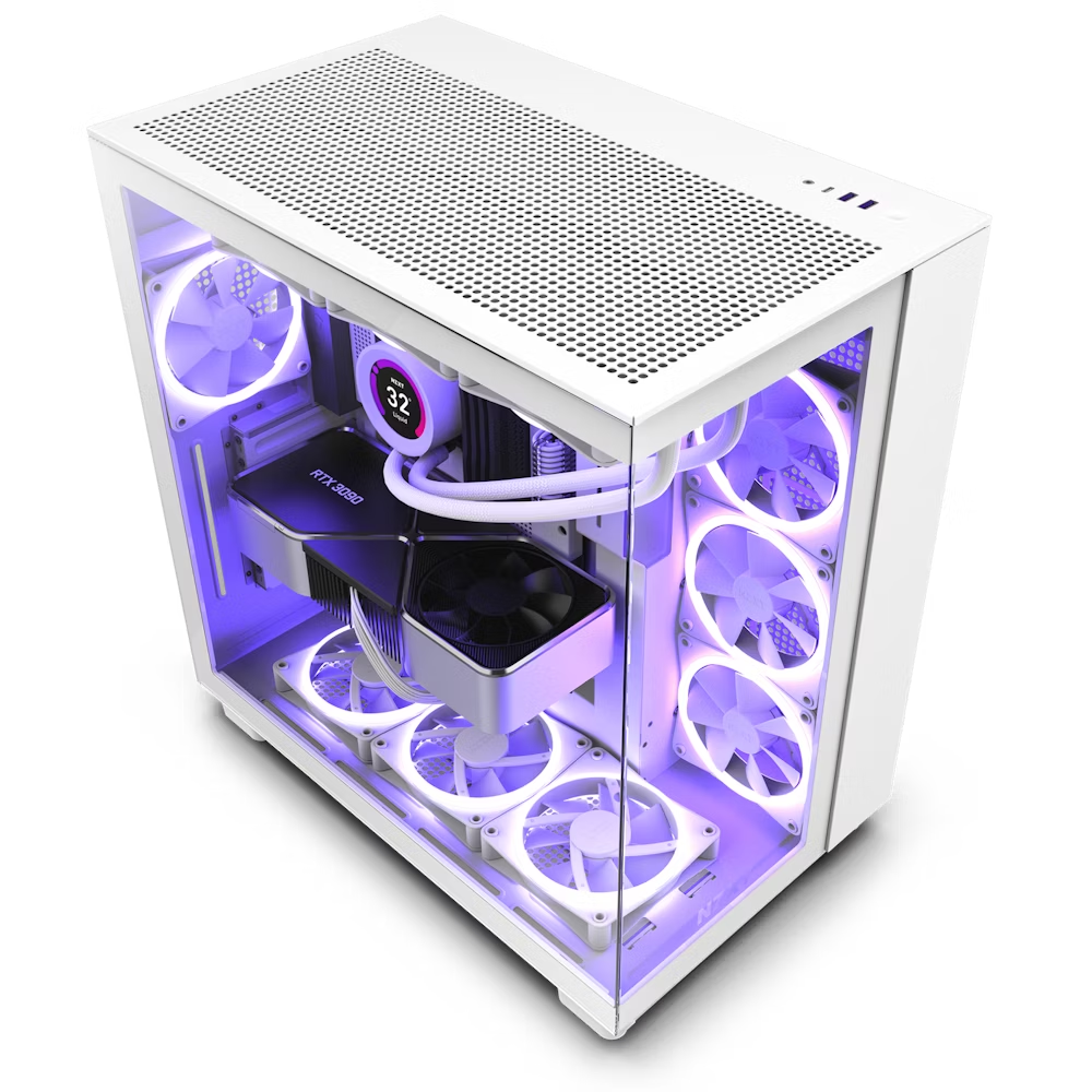 NZXT H9 Flow Dual-Chamber Tempered Glass ATX Mid-Tower Gaming PC Case - White - CM-H91FW-01