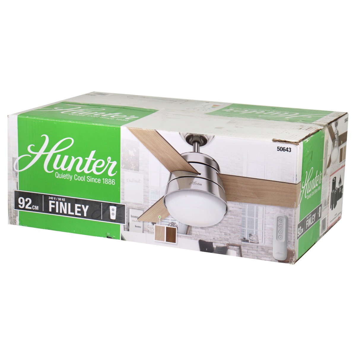 Hunter 50643 Finley Deckenventilator Licht Fernbedienung Walnuss Naturholz 91cm 