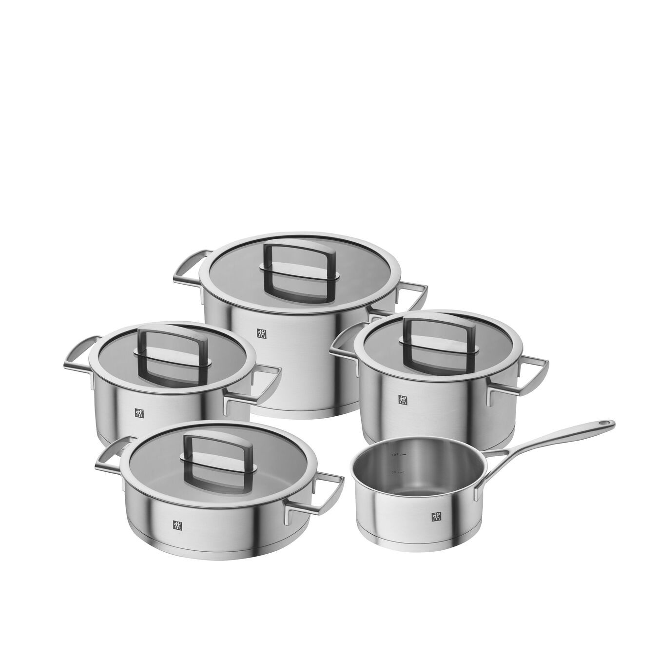 Vitality Kochtopfset, 5-tlg, rund, 18/10 Edelstahl Kochtopf in 16,20,24 ; Bratentopf 20; Stieltopf 16 