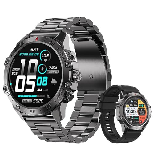 SANZEN Smartwatch Herren mit Bluetooth Telefonie und Fitnessfunktionen 1,43'' AMOLED Touchdisplay Gesundheitsfunktionen Fitnessuhr für Android iOS (D