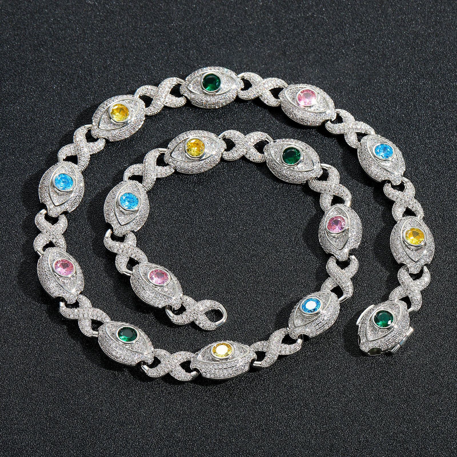 Bracelets de collier de chaîne cubain coloré hip hop 5a ensemble de bijoux pour hommes zircon