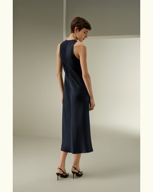 LILYSILK Damen Maxikleid Mitternachtsblau DE 32Mm Doppelseitige Satinseide Glatte Textur XL